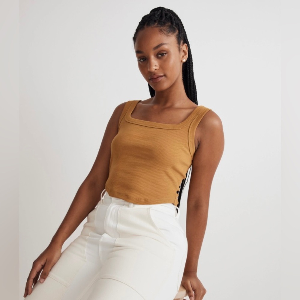 Madewell The Tailored Crop Tank in Sleekhold Light Umber XL